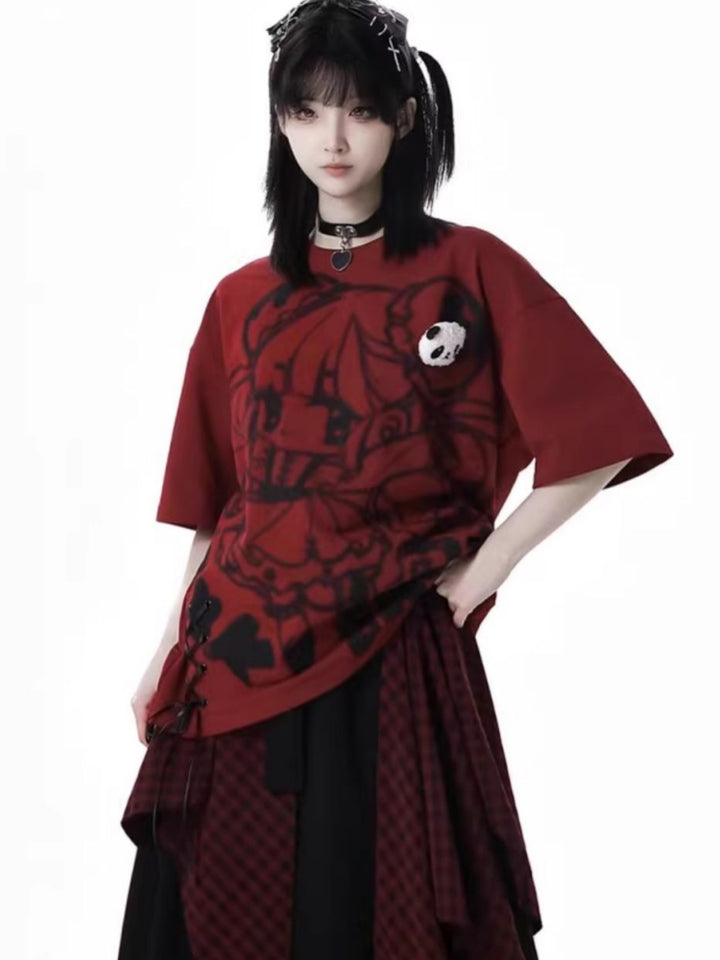 Anime Print Red / Blue / Gray T-Shirt