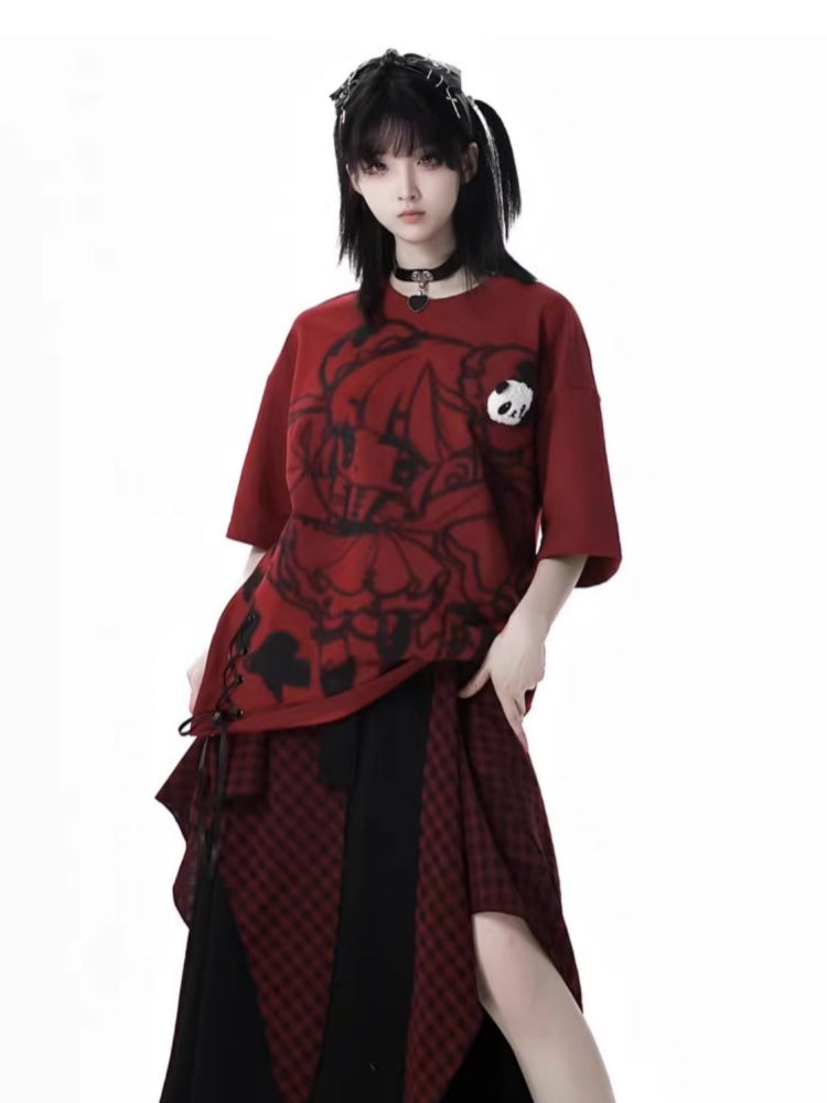 Anime Print Red / Blue / Gray T-Shirt