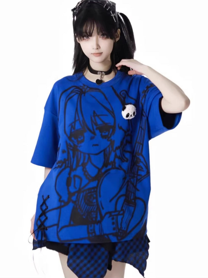 Anime Print Red / Blue / Gray T-Shirt
