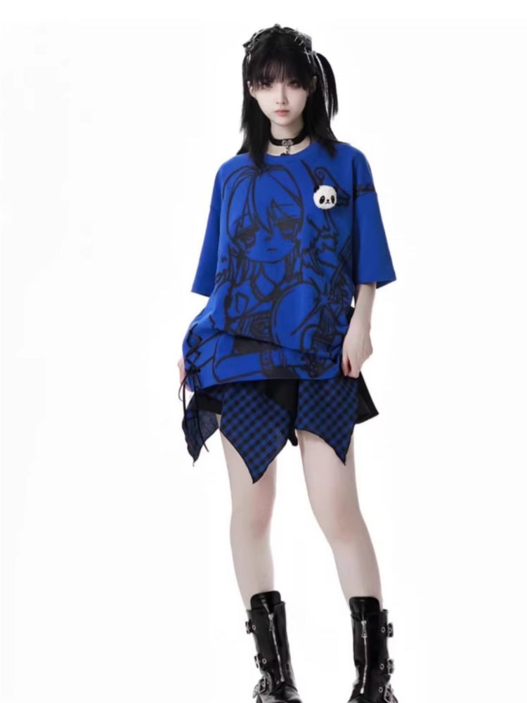 Anime Print Red / Blue / Gray T-Shirt