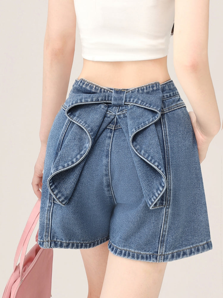 Summer Loose Denim Shorts with Bowknot
