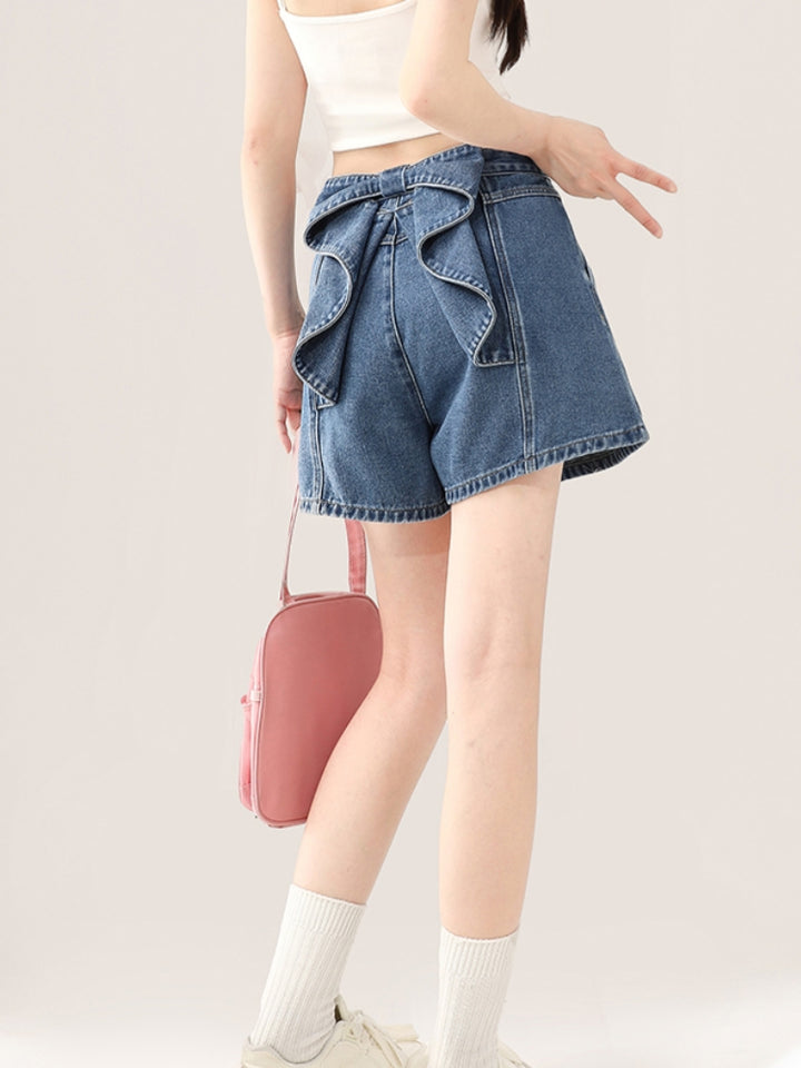 Summer Loose Denim Shorts with Bowknot