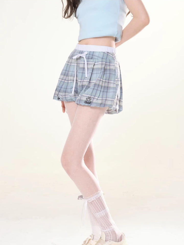 Plaid Paperbag Drawstring Shorts