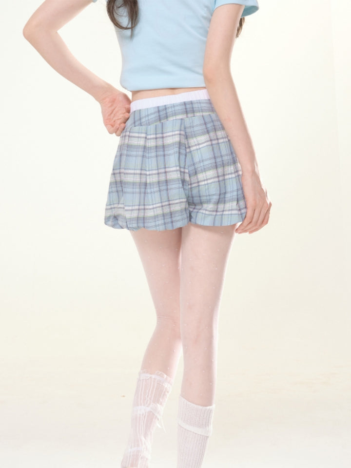 Plaid Paperbag Drawstring Shorts