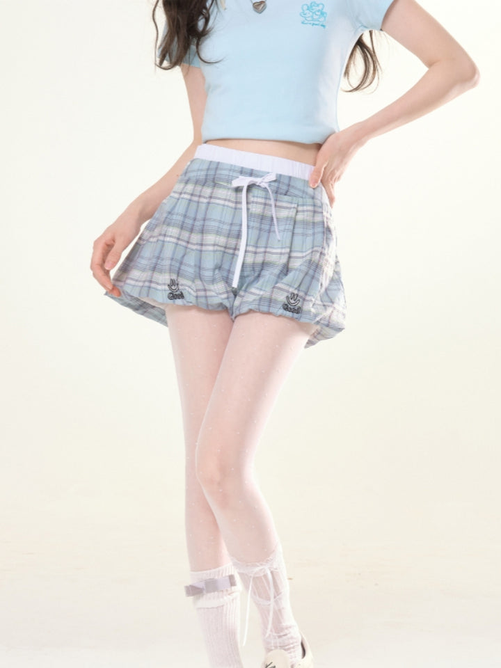 Plaid Paperbag Drawstring Shorts