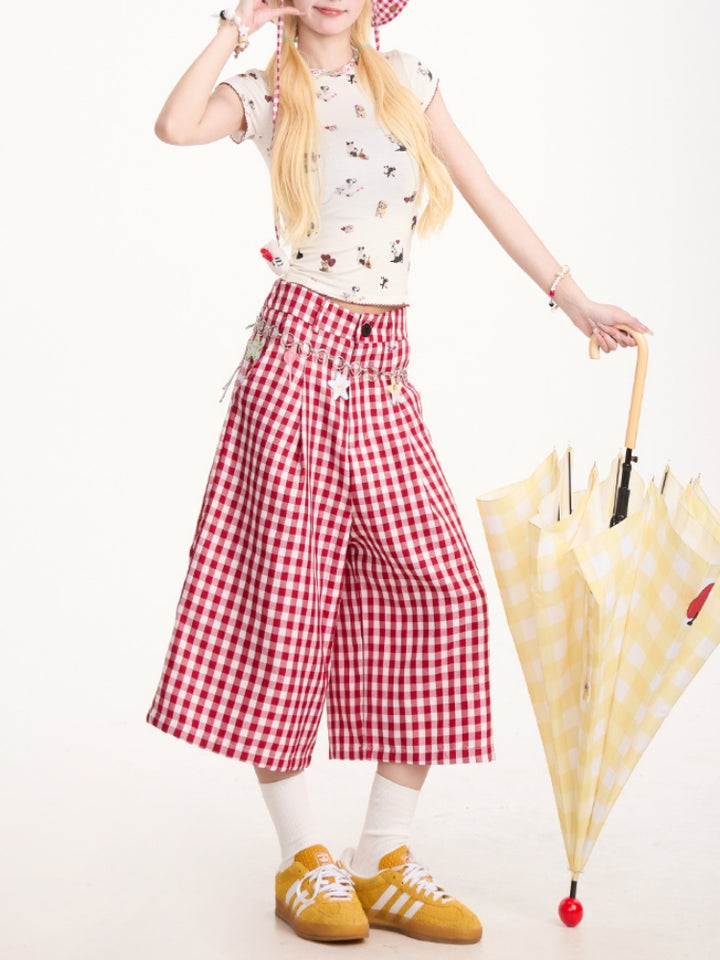 Vintage Red Checkered Capri Pants