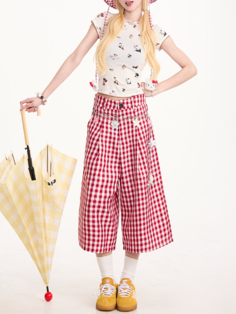 Vintage Red Checkered Capri Pants