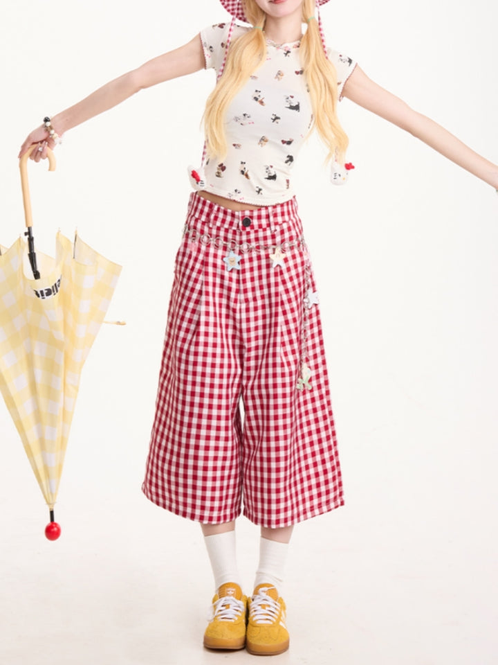 Vintage Red Checkered Capri Pants