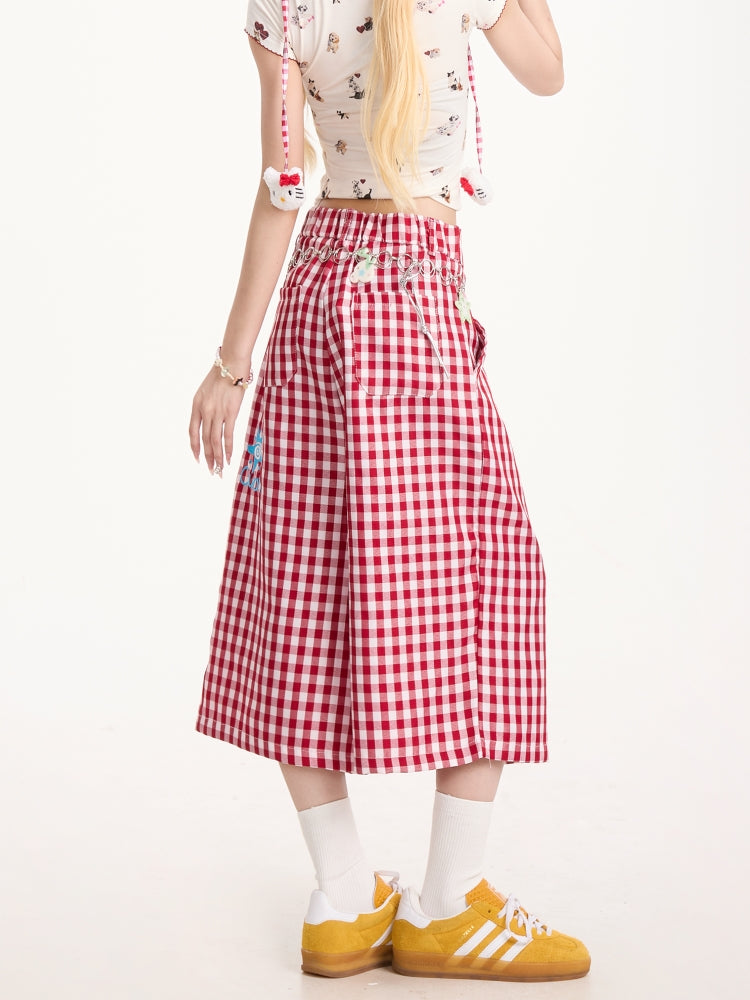 Vintage Red Checkered Capri Pants