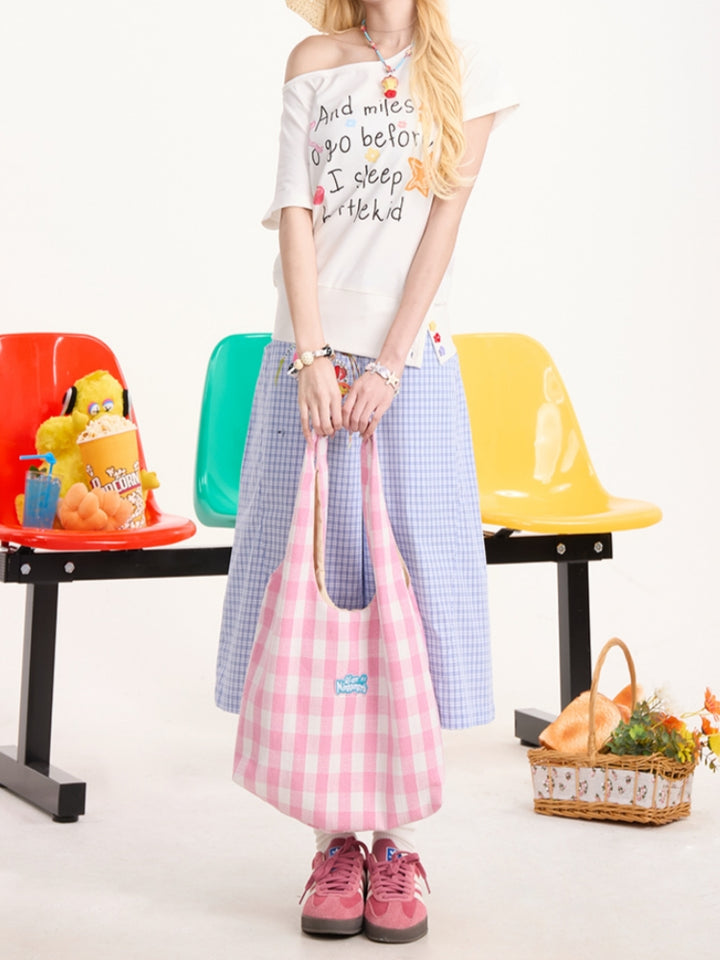 Blue Plaid Casual Cropped Pants