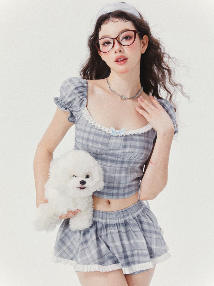 Blue-Grey Plaid Top / Skort