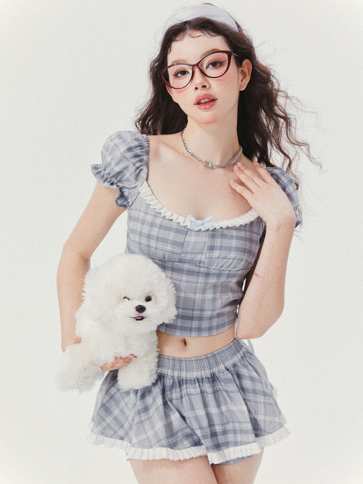 Blue-Grey Plaid Top / Skort