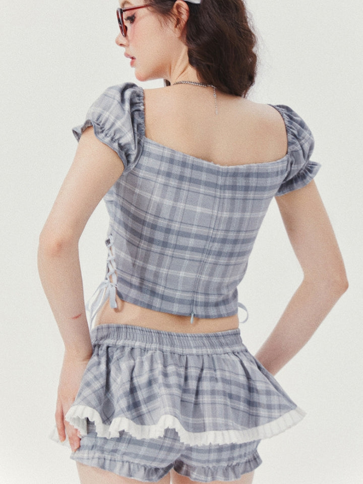 Blue-Grey Plaid Top / Skort