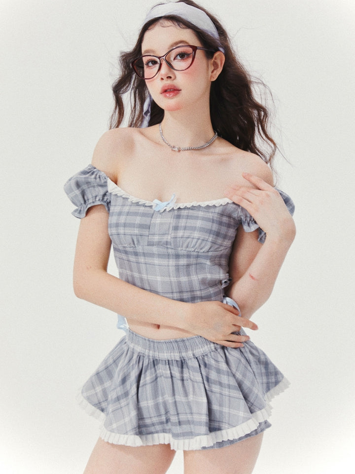 Blue-Grey Plaid Top / Skort