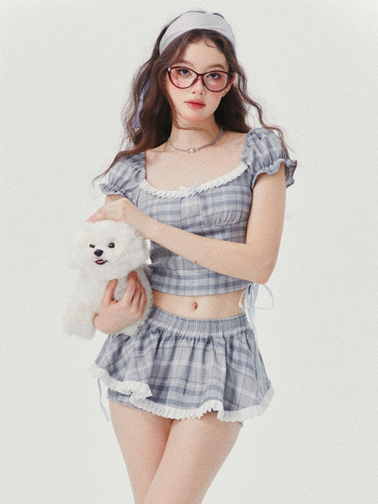 Blue-Grey Plaid Top / Skort
