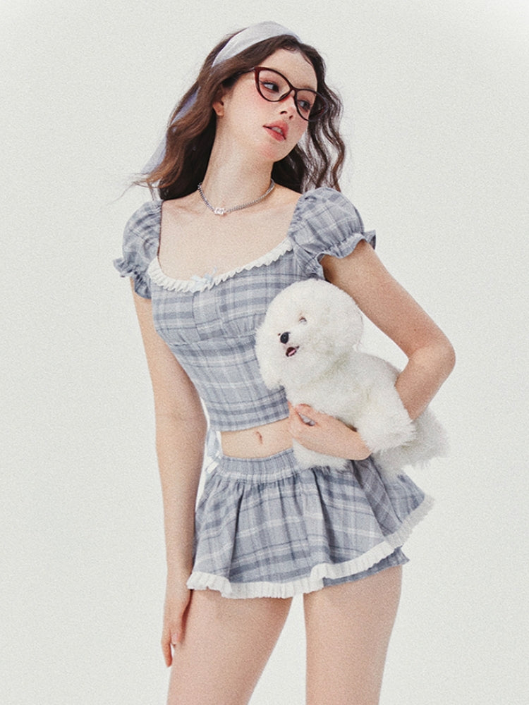 Blue-Grey Plaid Top / Skort