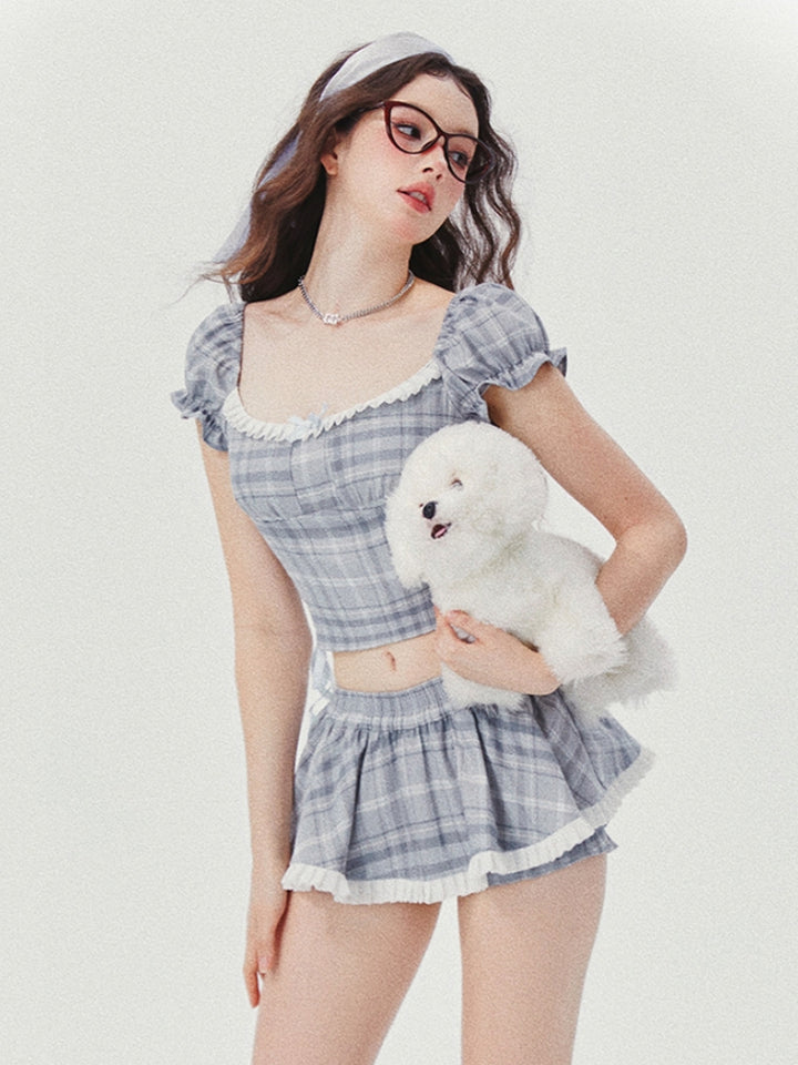 Blue-Grey Plaid Top / Skort