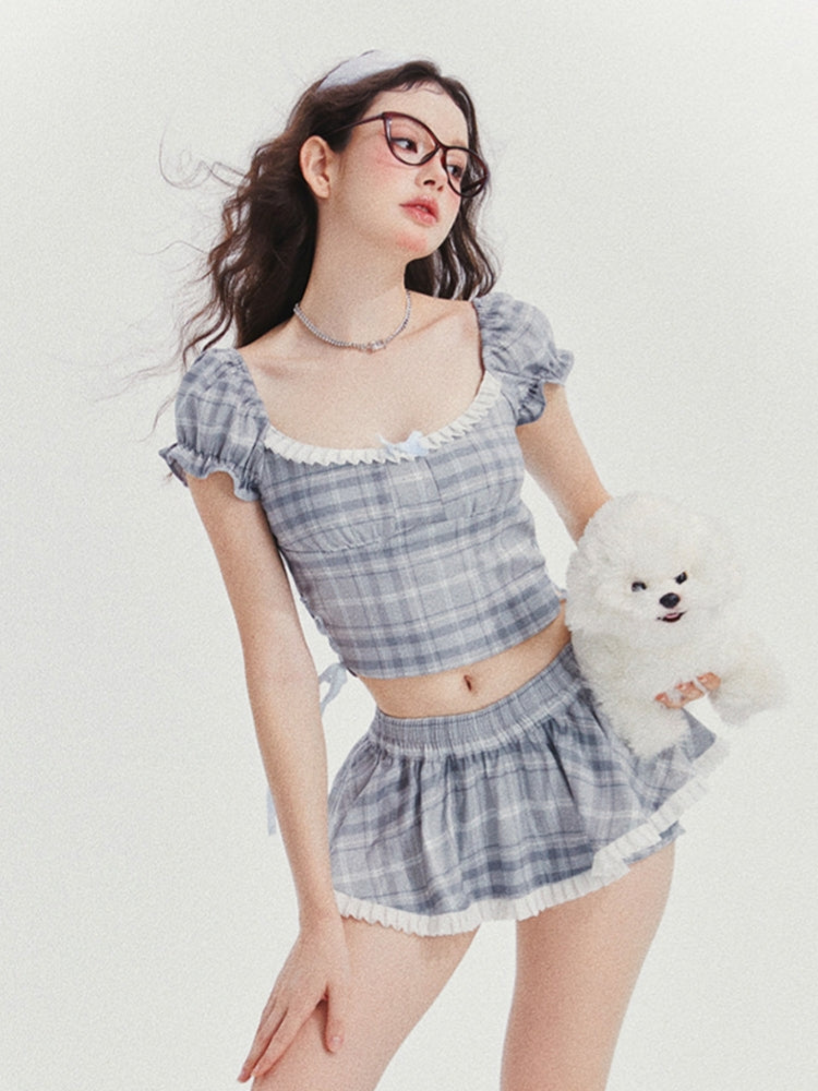 Blue-Grey Plaid Top / Skort