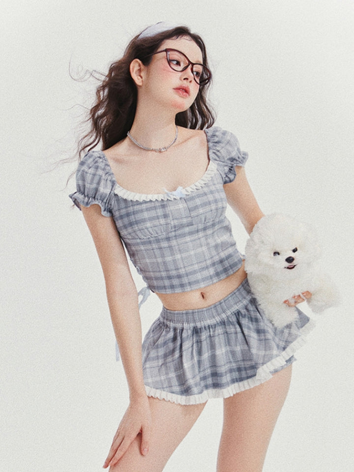 Blue-Grey Plaid Top / Skort