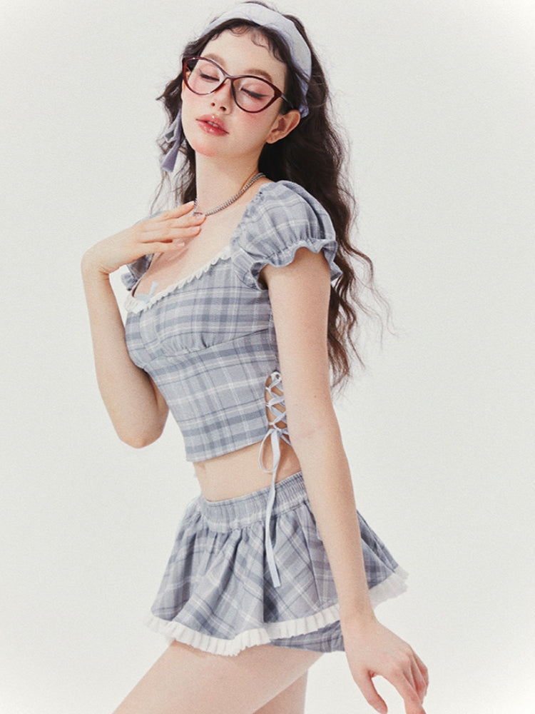 Blue-Grey Plaid Top / Skort