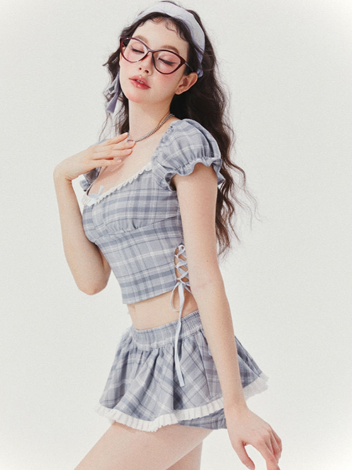 Blue-Grey Plaid Top / Skort