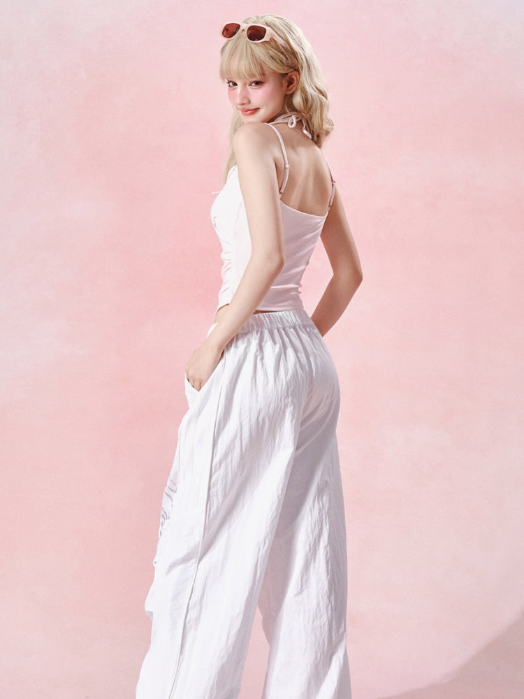 Beaded Rhinestone Ruched Waist Cami Top