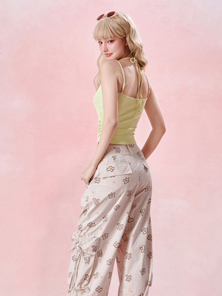 Beaded Rhinestone Ruched Waist Cami Top