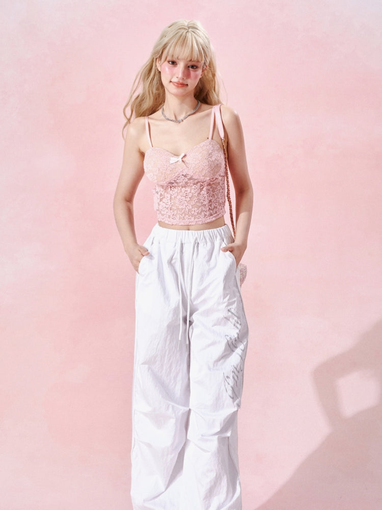 Rose Pink Hollow-Out Lace Cami Top