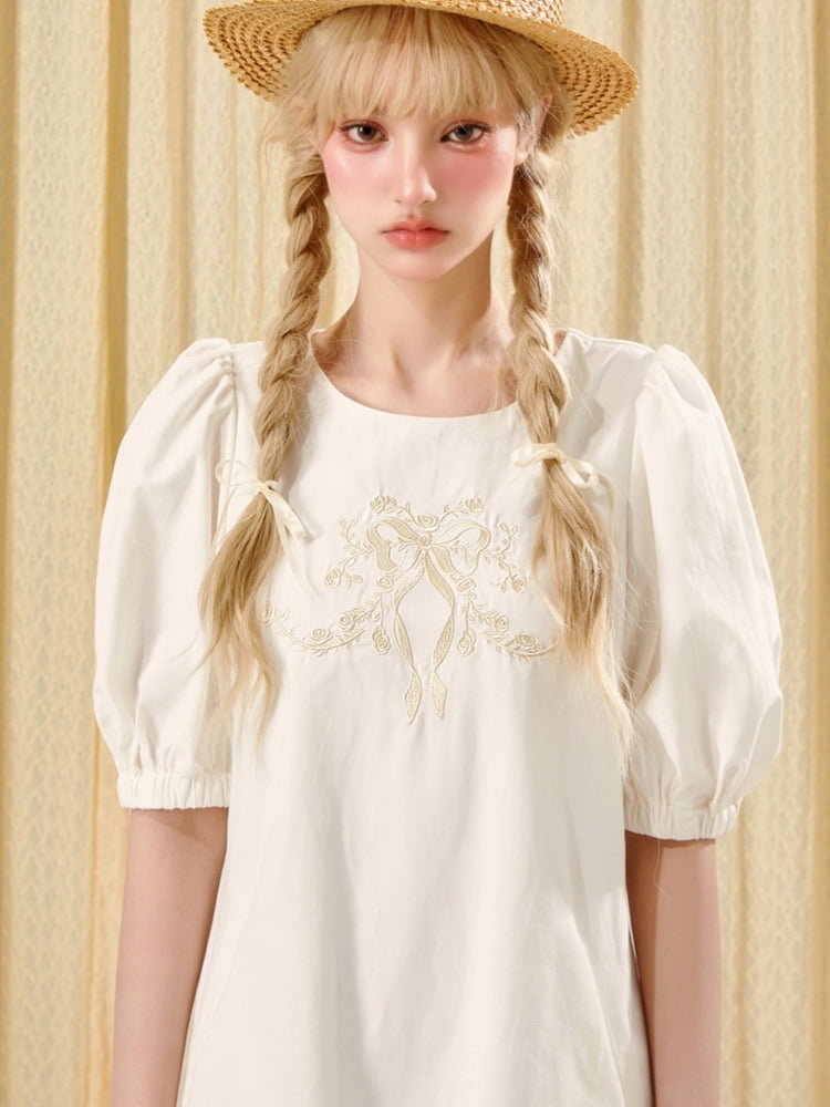 French-Inspired Cotton Court Embroidered Doll Dress