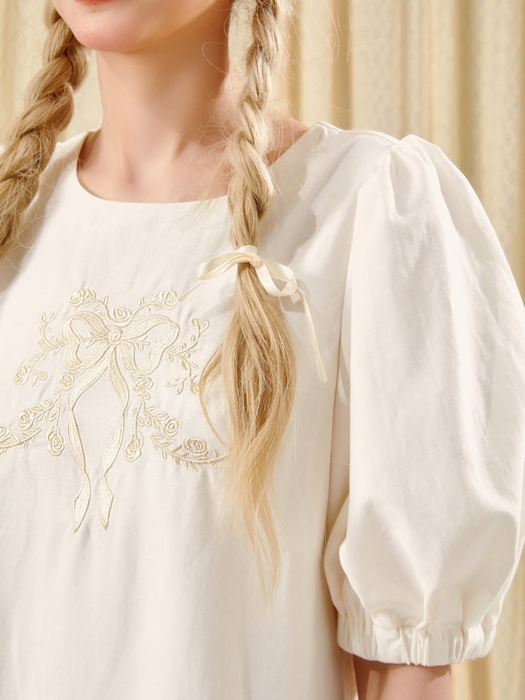 French-Inspired Cotton Court Embroidered Doll Dress