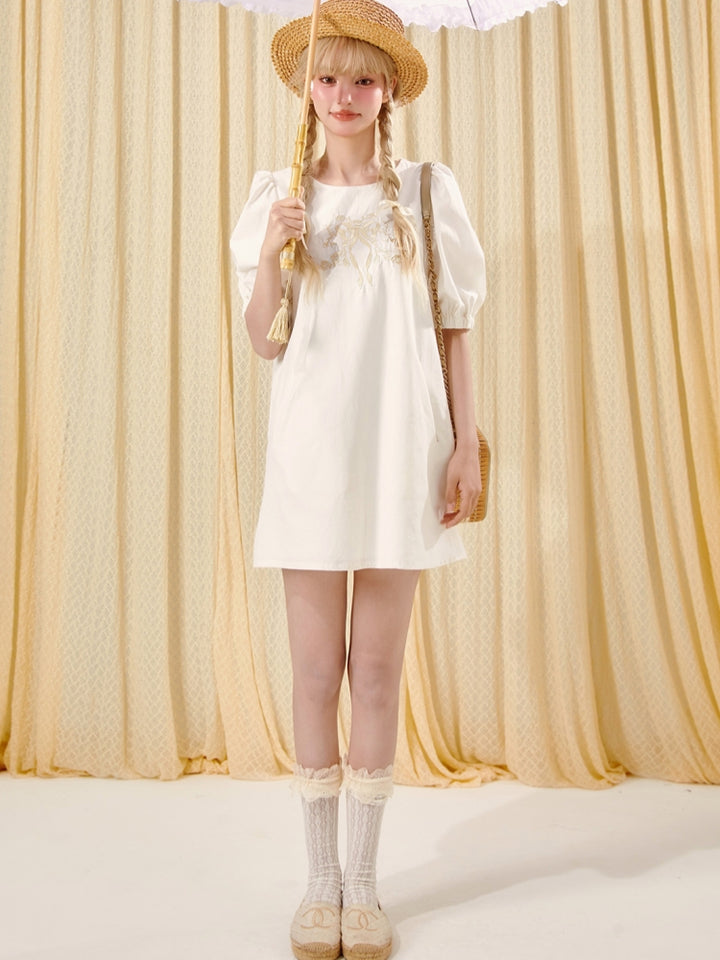 French-Inspired Cotton Court Embroidered Doll Dress