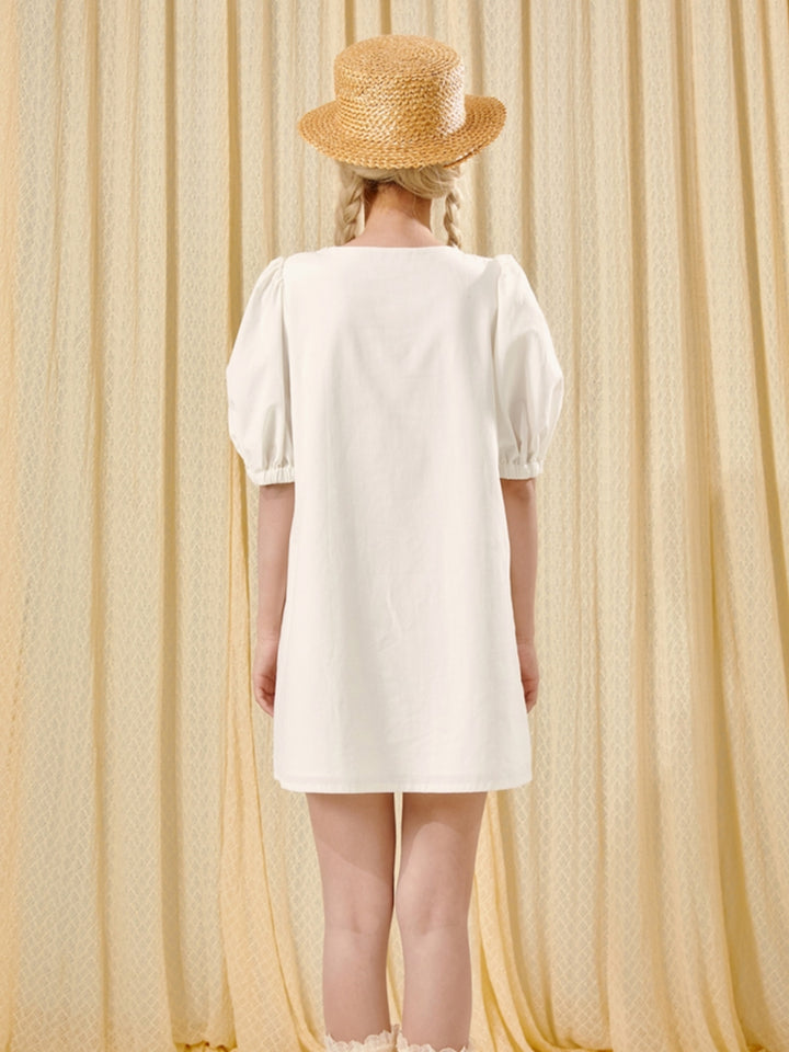 French-Inspired Cotton Court Embroidered Doll Dress