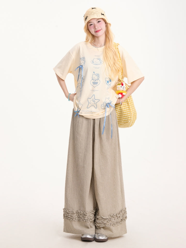 Kitty Print Short Sleeve T-Shirt with Bow