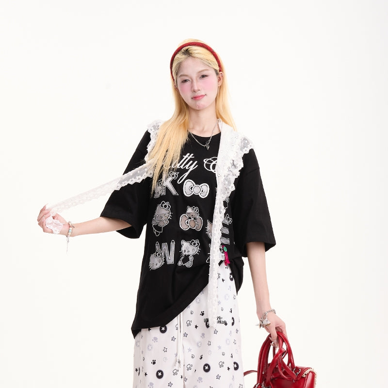 Kitty Patch Embroidered Short Sleeve T-Shirt