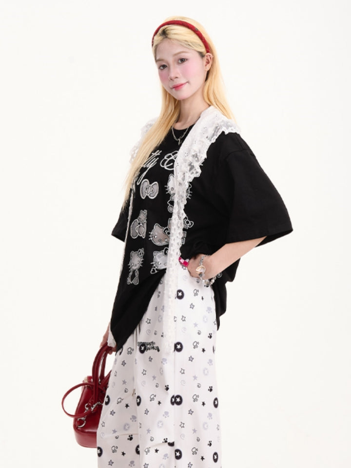 Kitty Patch Embroidered Short Sleeve T-Shirt