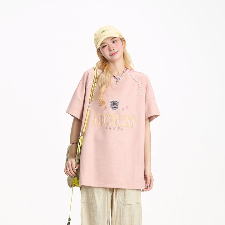 Preppy Style Letter Embroidered Short Sleeve T-Shirt