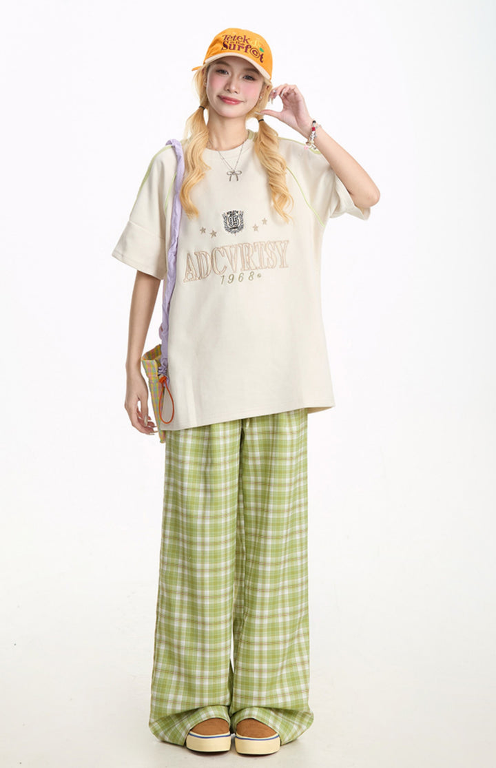 Preppy Style Letter Embroidered Short Sleeve T-Shirt