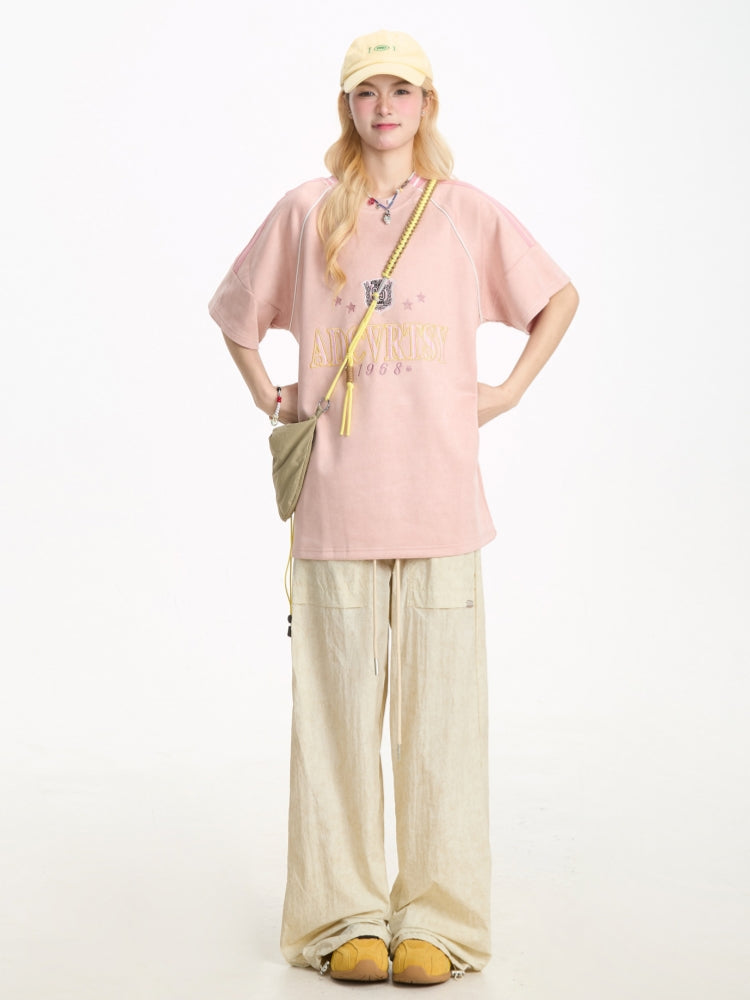 Preppy Style Letter Embroidered Short Sleeve T-Shirt