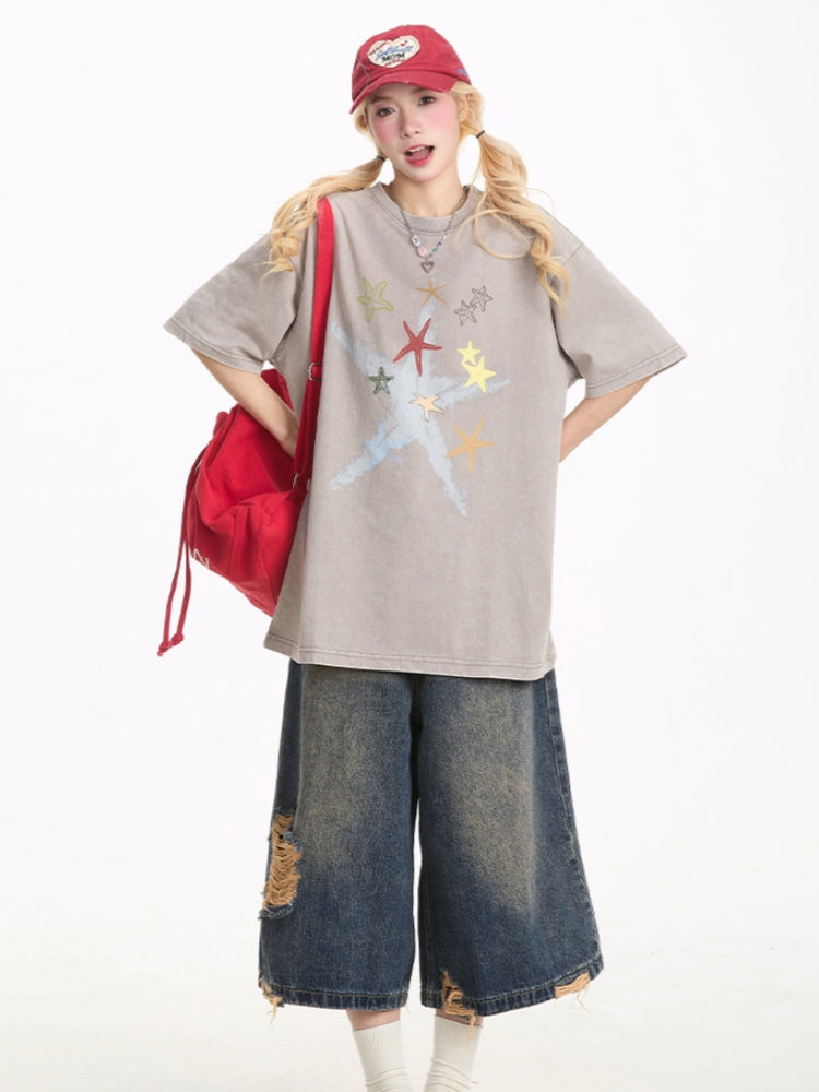 Summer Puppy Embroidered Short Sleeve T-Shirt