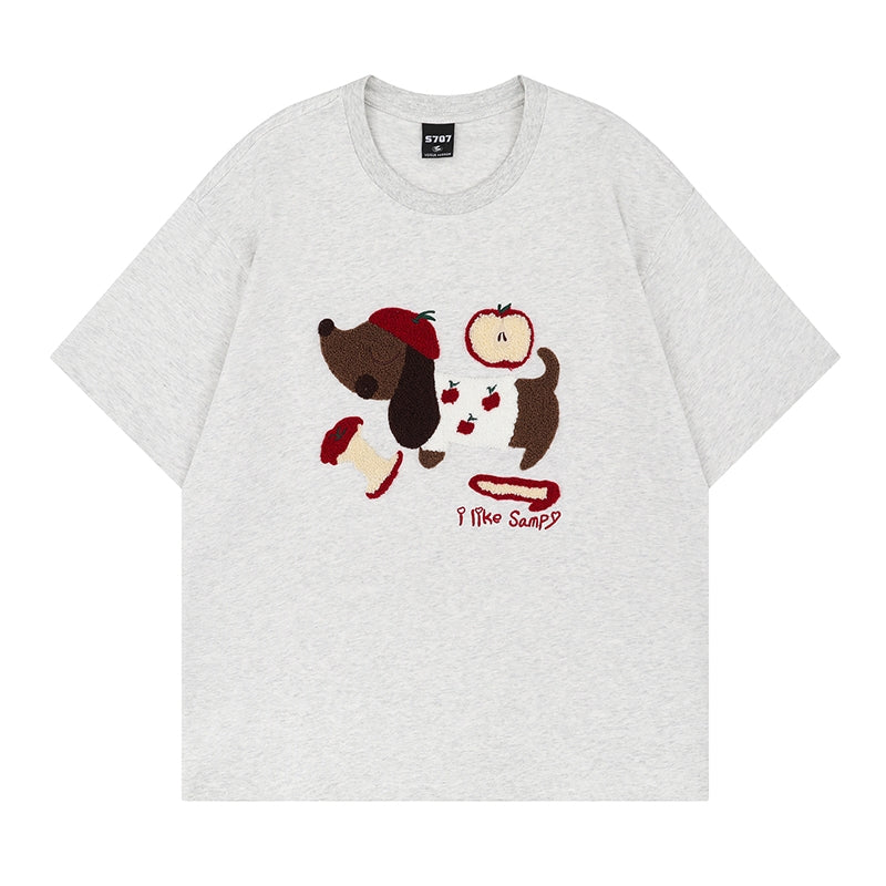 Summer Puppy Embroidered Short Sleeve T-Shirt