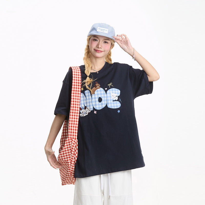 Cute Puppy Embroidered Short Sleeve T-Shirt