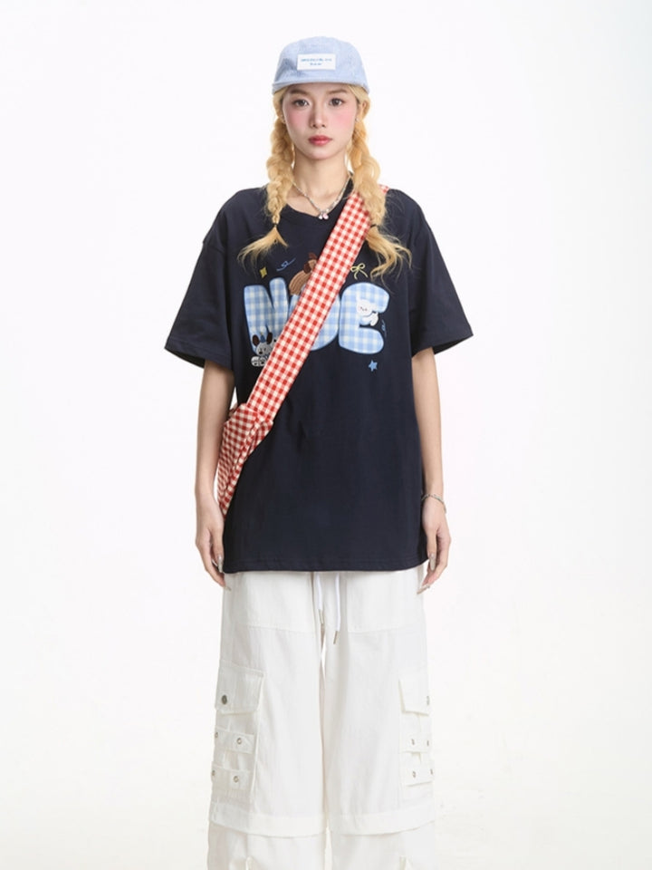 Cute Puppy Embroidered Short Sleeve T-Shirt