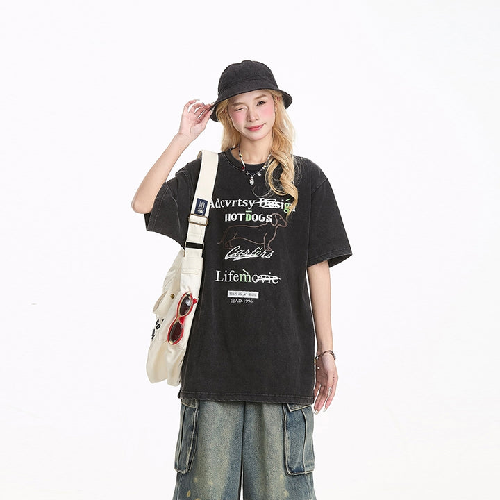 American-style Puppy Print Short-sleeve T-shirt