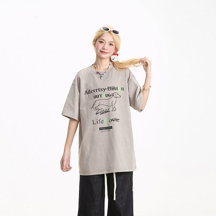 American-style Puppy Print Short-sleeve T-shirt