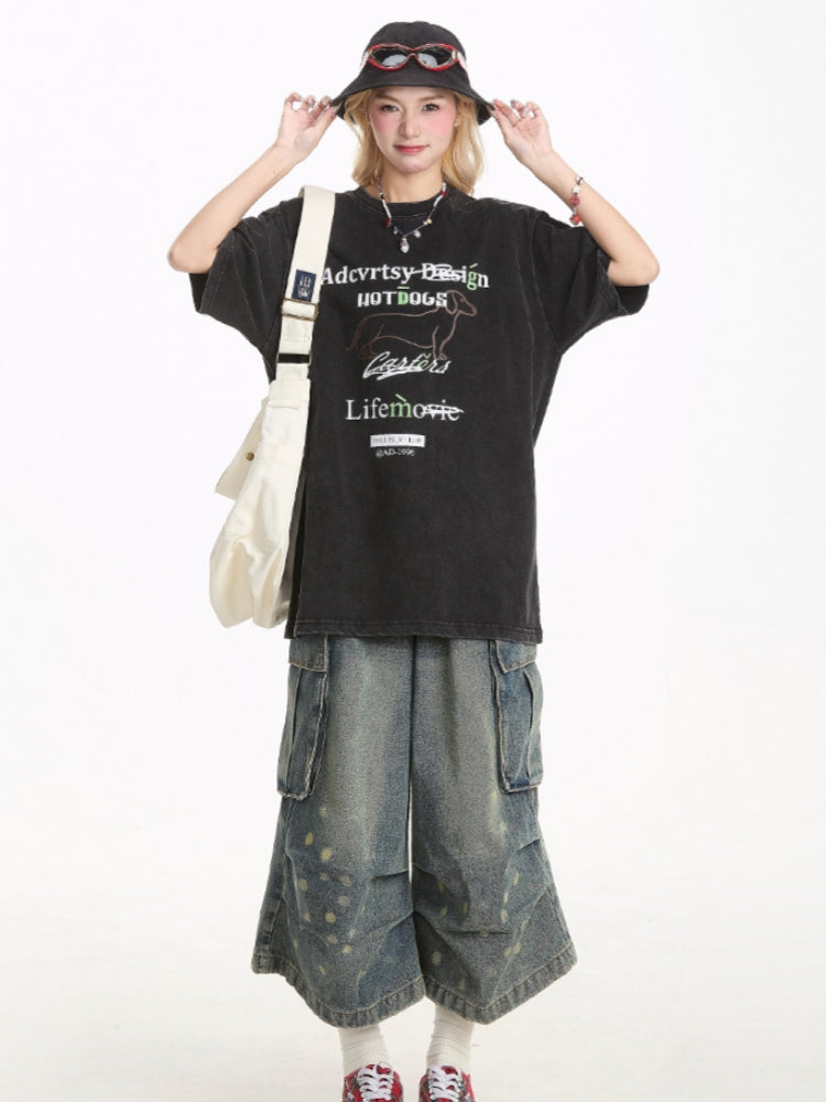 American-style Puppy Print Short-sleeve T-shirt