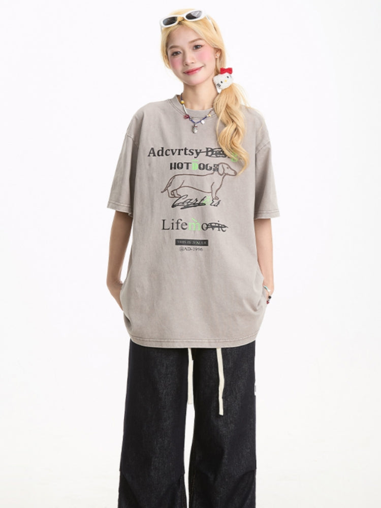 American-style Puppy Print Short-sleeve T-shirt