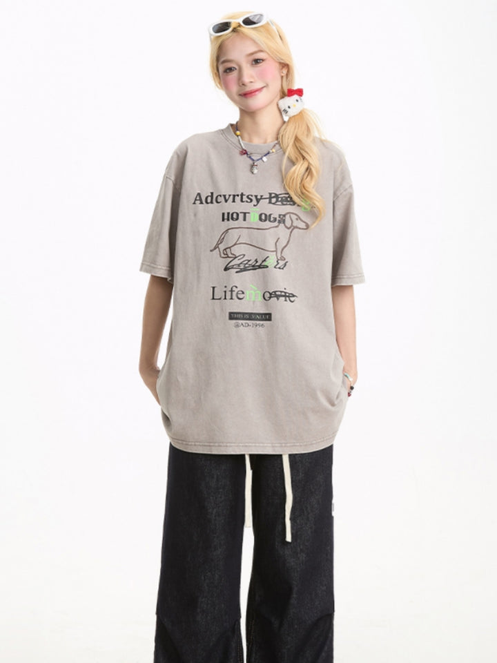 American-style Puppy Print Short-sleeve T-shirt