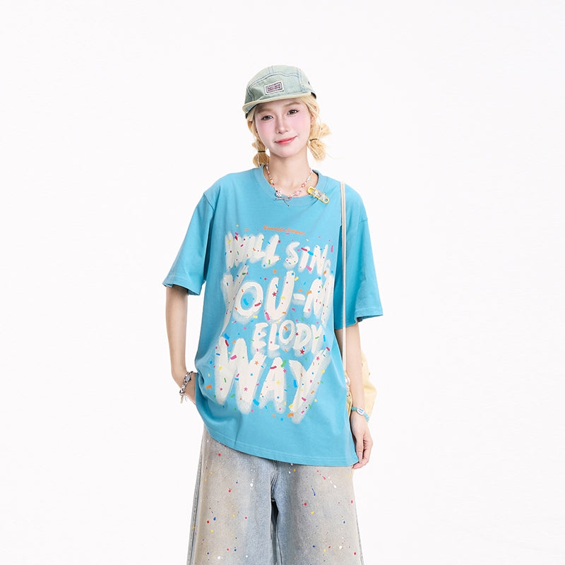 Graffiti Letter Loose-Fit Short-Sleeve T-shirt