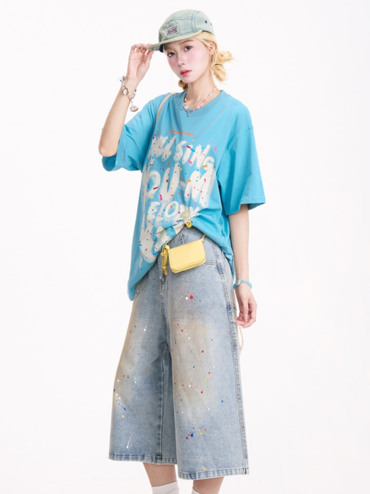 Graffiti Letter Loose-Fit Short-Sleeve T-shirt