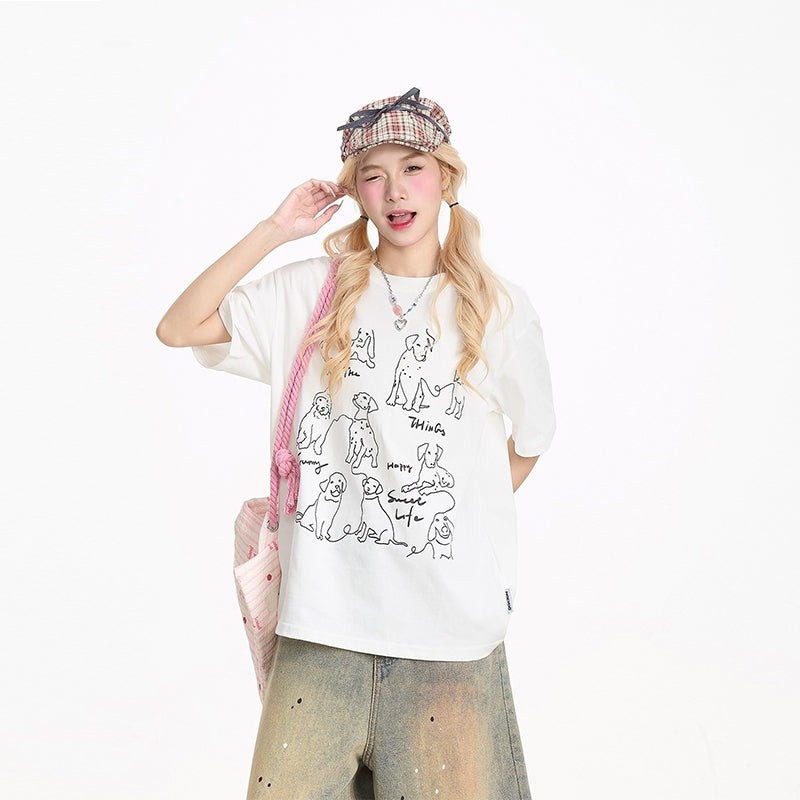 Dog Print Summer Short-Sleeve T-shirt